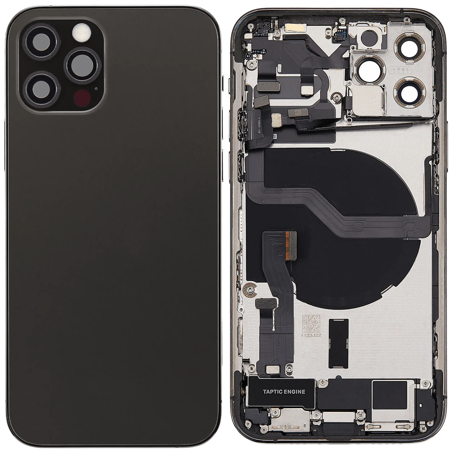 Back Housing W/ Charging Port Flex & Small Parts For iPhone 12 Pro (EU / Global Version) (Used OEM Pull: Grade B) (Graphite)