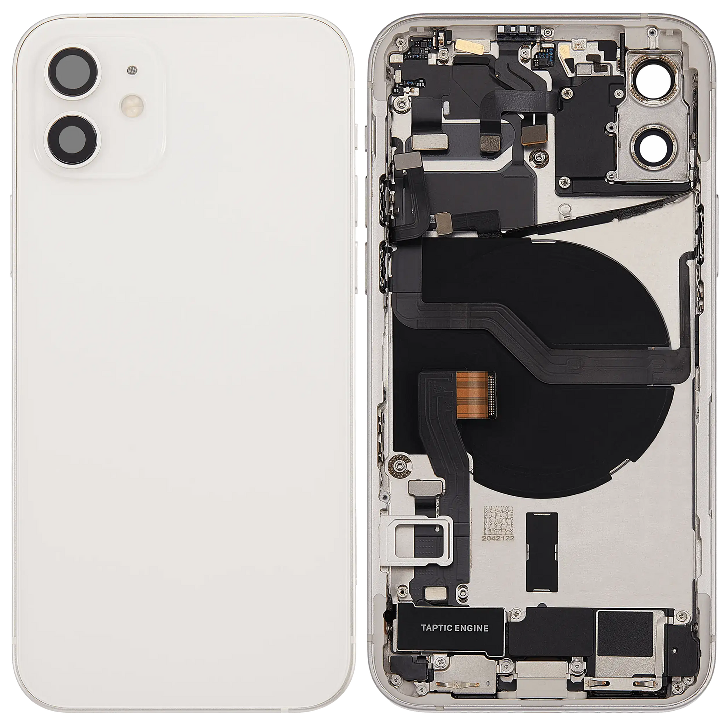 Back Housing W/ Charging Port Flex & Small Parts For iPhone 12 (US Version) (Used OEM Pull: Grade C) (White)