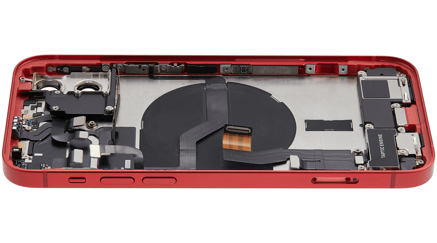 Back Housing W/ Charging Port Flex & Small Parts For iPhone 12 (US Version) (Used OEM Pull: Grade C) (Red)