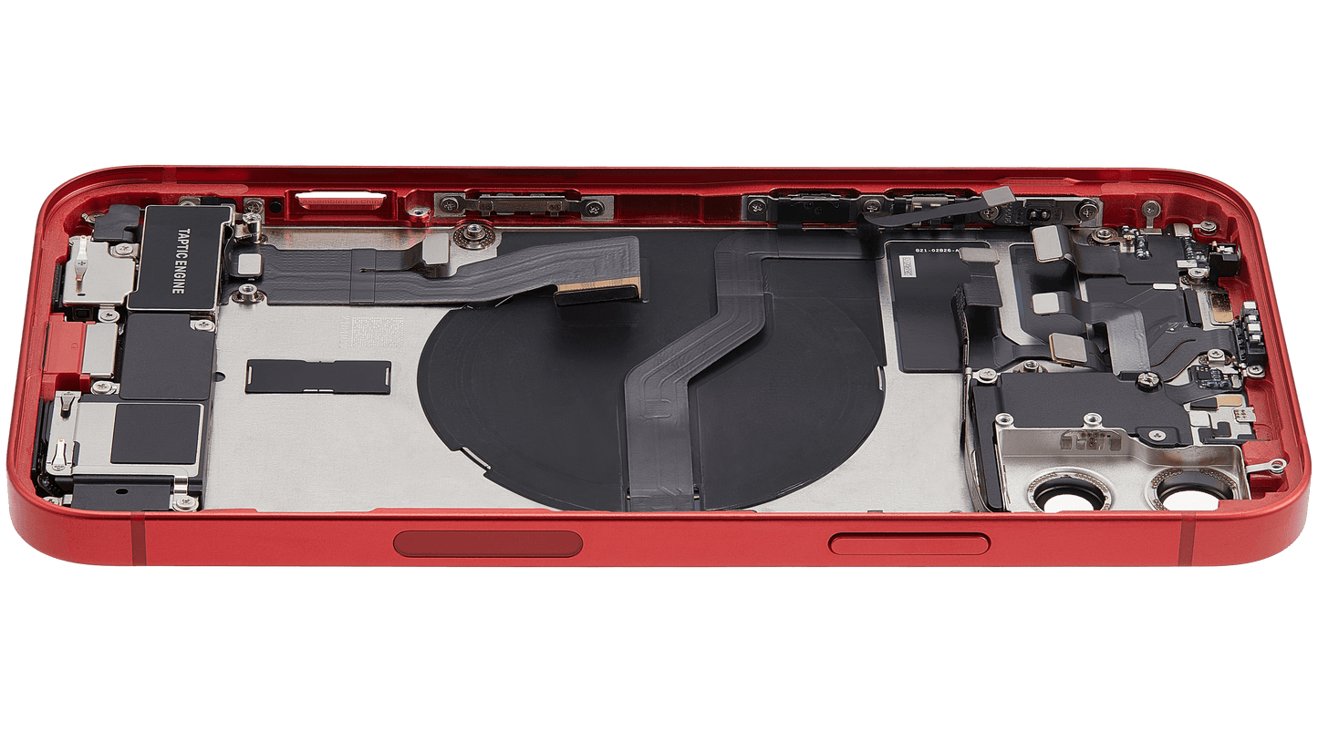 Back Housing W/ Charging Port Flex & Small Parts For iPhone 12 (US Version) (Used OEM Pull: Grade C) (Red)