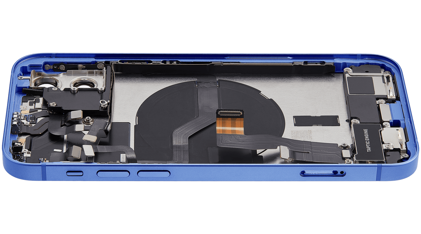 Back Housing W/ Charging Port Flex & Small Parts For iPhone 12 (US Version) (Used OEM Pull: Grade C) (Blue)
