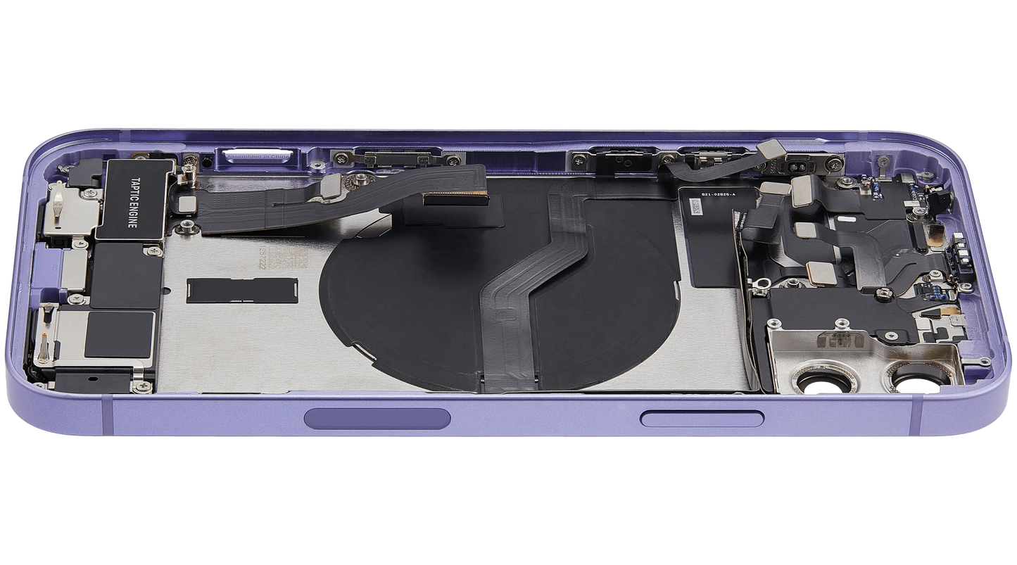Back Housing W/ Charging Port Flex & Small Parts For iPhone 12 (US Version) (Used OEM Pull: Grade B) (Purple)