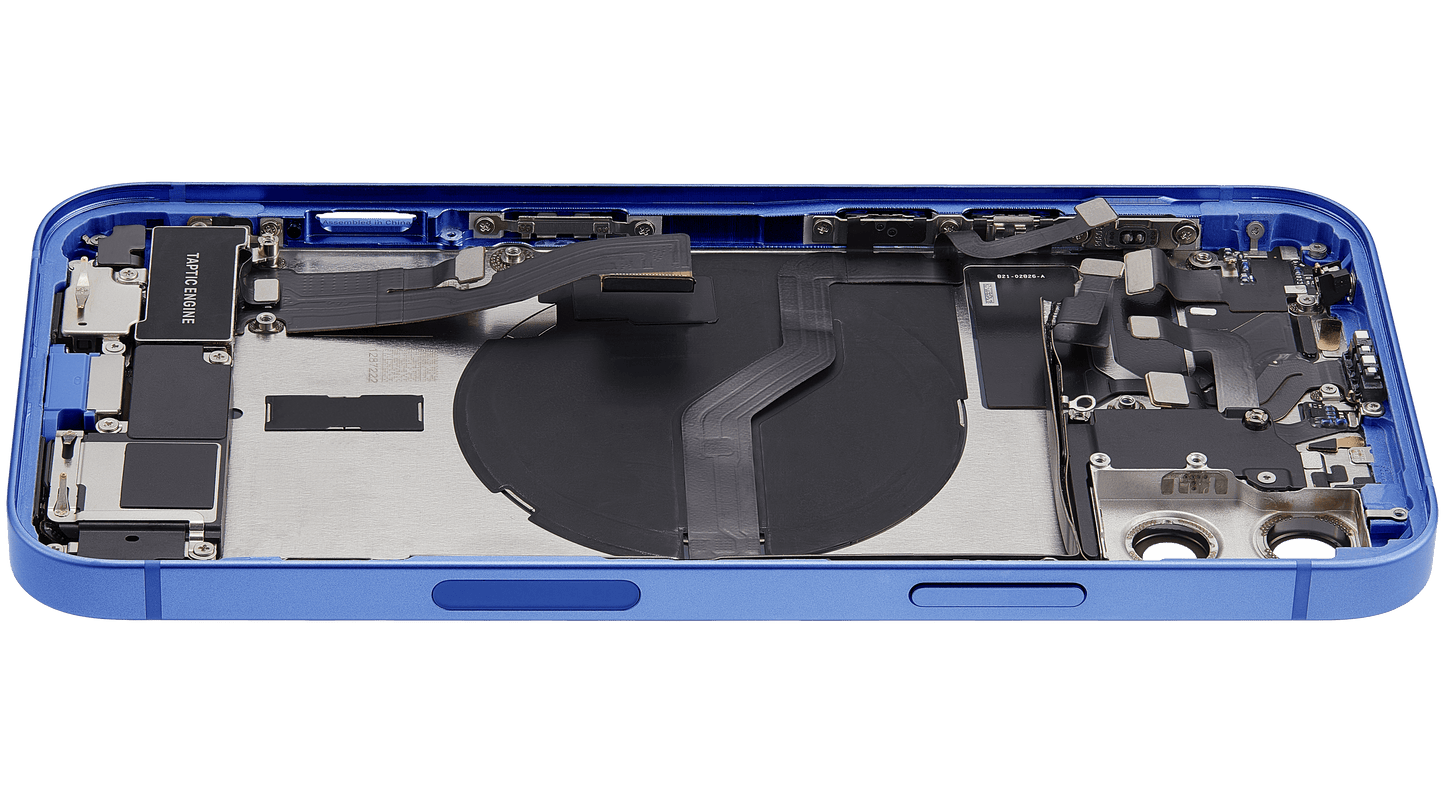Back Housing W/ Charging Port Flex & Small Parts For iPhone 12 (US Version) (Used OEM Pull: Grade B) (Blue)