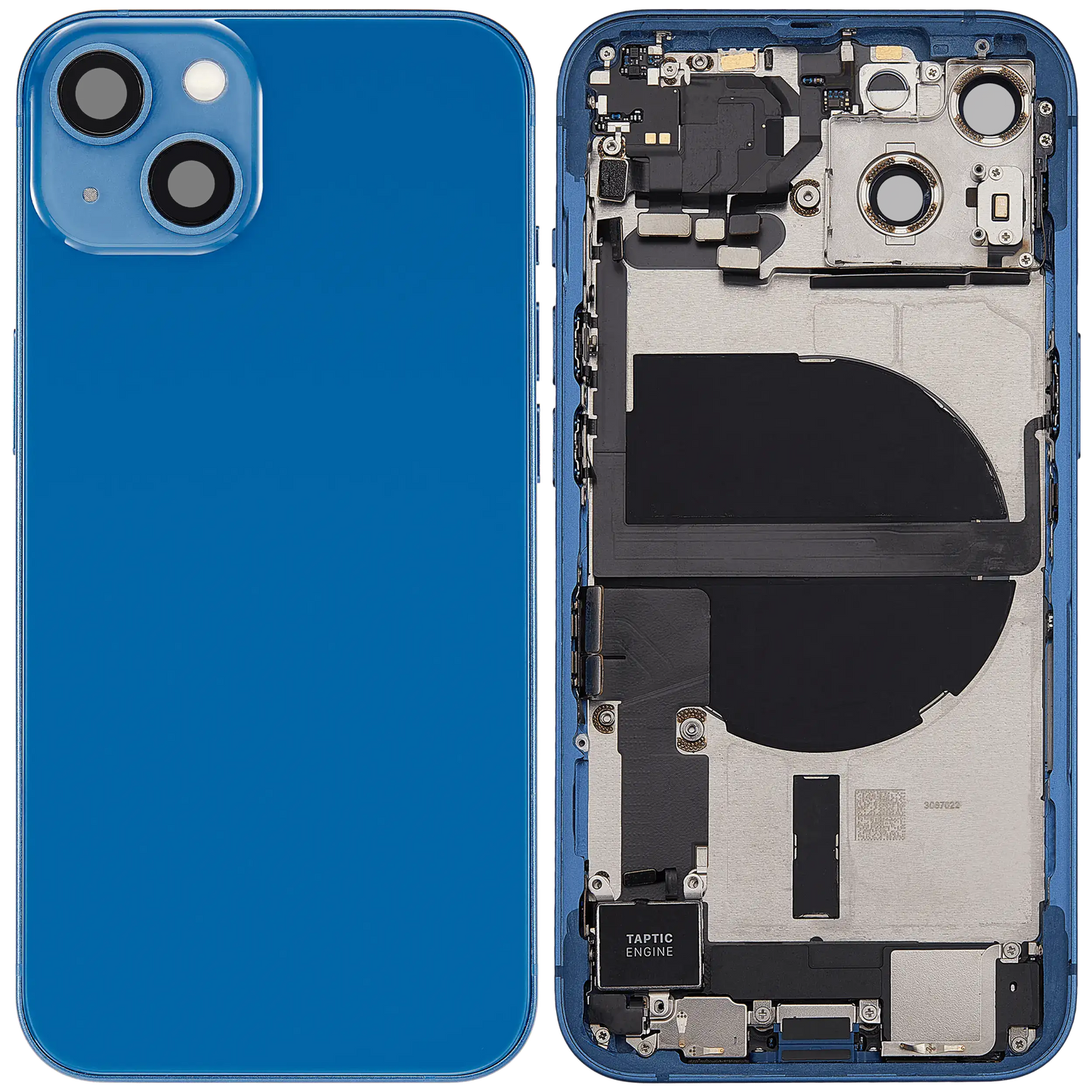 Back Housing W/ Charging Port Flex & Small Parts For iPhone 13 (US Version) (Used OEM Pull: Grade B) (Blue)