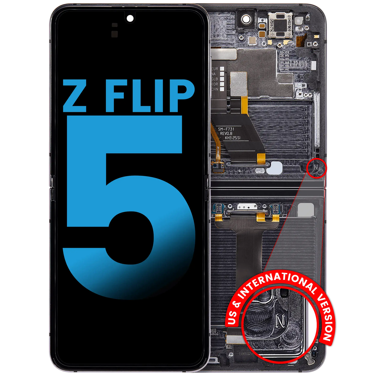Inner OLED Assembly With Frame Compatible For Samsung Galaxy Z Flip 5 5G (F731) (US & International) (Aftermarket) (Phantom Black) - View 1 | TechDrip Canada