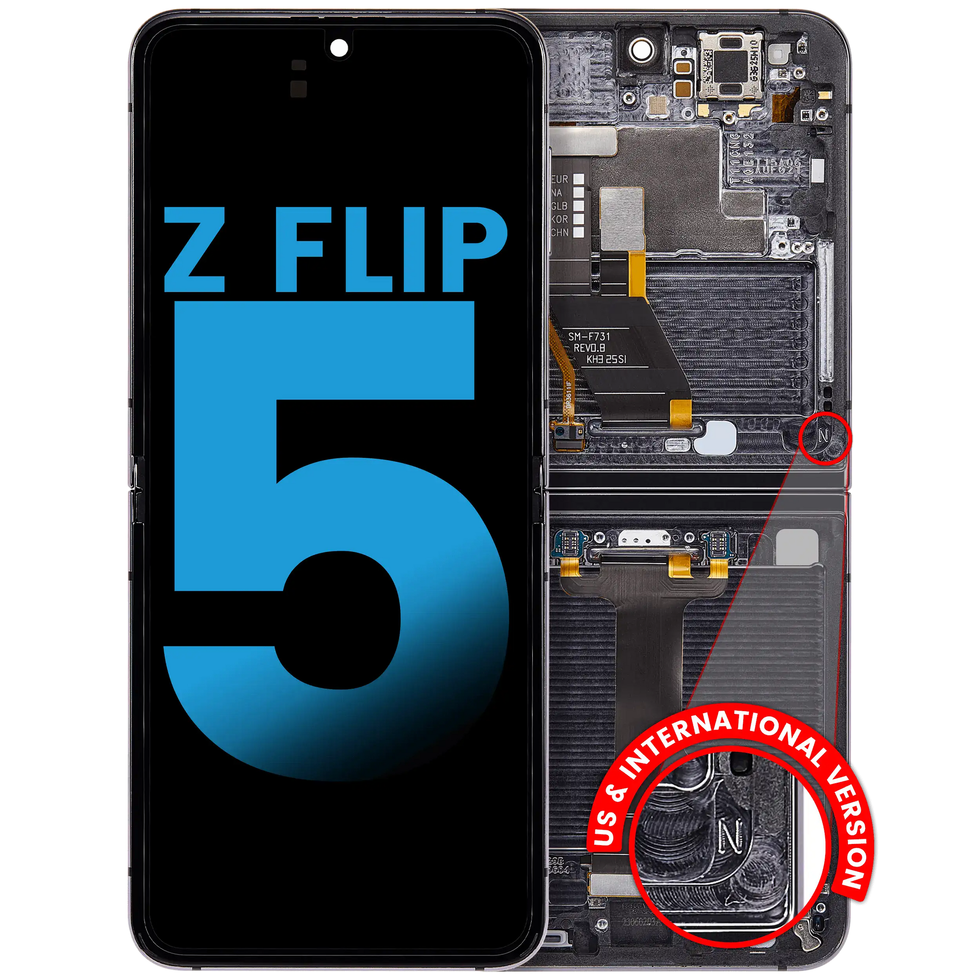 Inner OLED Assembly With Frame Compatible For Samsung Galaxy Z Flip 5 5G (F731) (US & International) (Aftermarket) (Phantom Black) - View 1 | TechDrip Canada