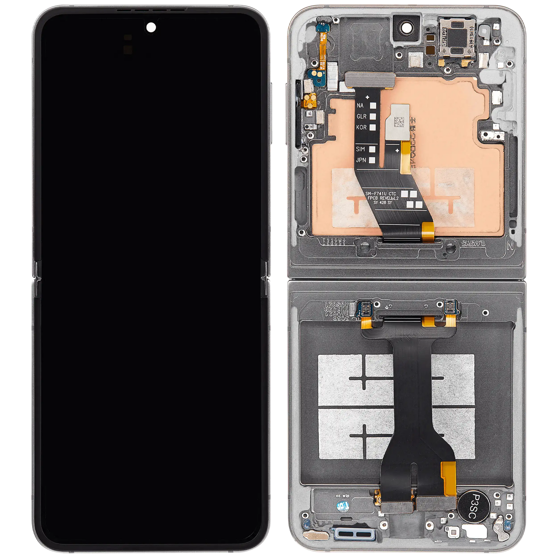 Inner OLED Assembly With Frame Compatible For Samsung Galaxy Z Flip 6 5G (F741) (US & International) (Aftermarket) (Silver Shadow)