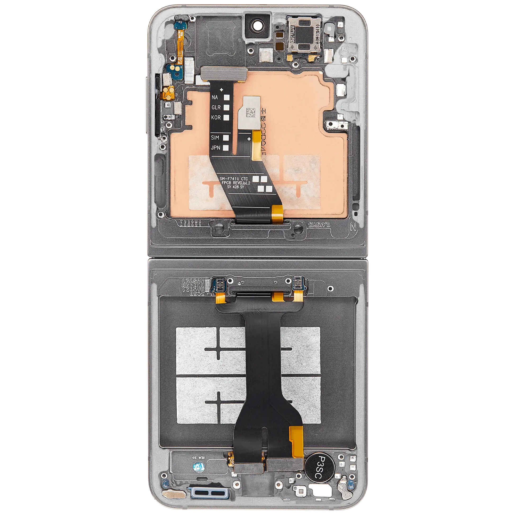 Inner OLED Assembly With Frame Compatible For Samsung Galaxy Z Flip 6 5G (F741) (US & International) (Aftermarket) (Silver Shadow)