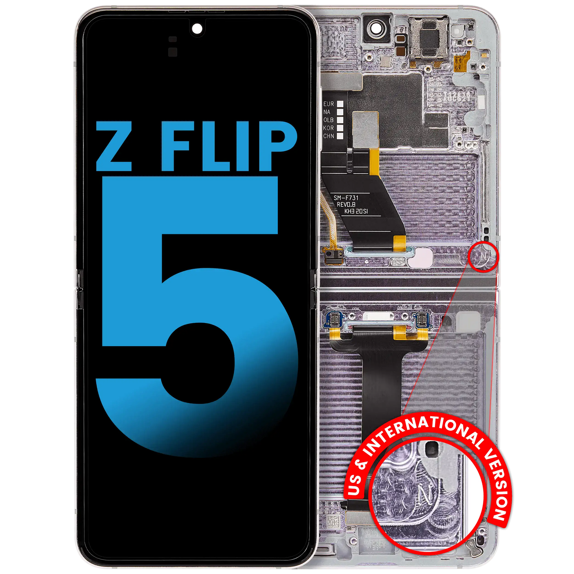 Inner OLED Assembly With Frame Compatible For Samsung Galaxy Z Flip 5 5G (F731) (US & International) (Aftermarket) (Lavender) - View 1 | TechDrip Canada