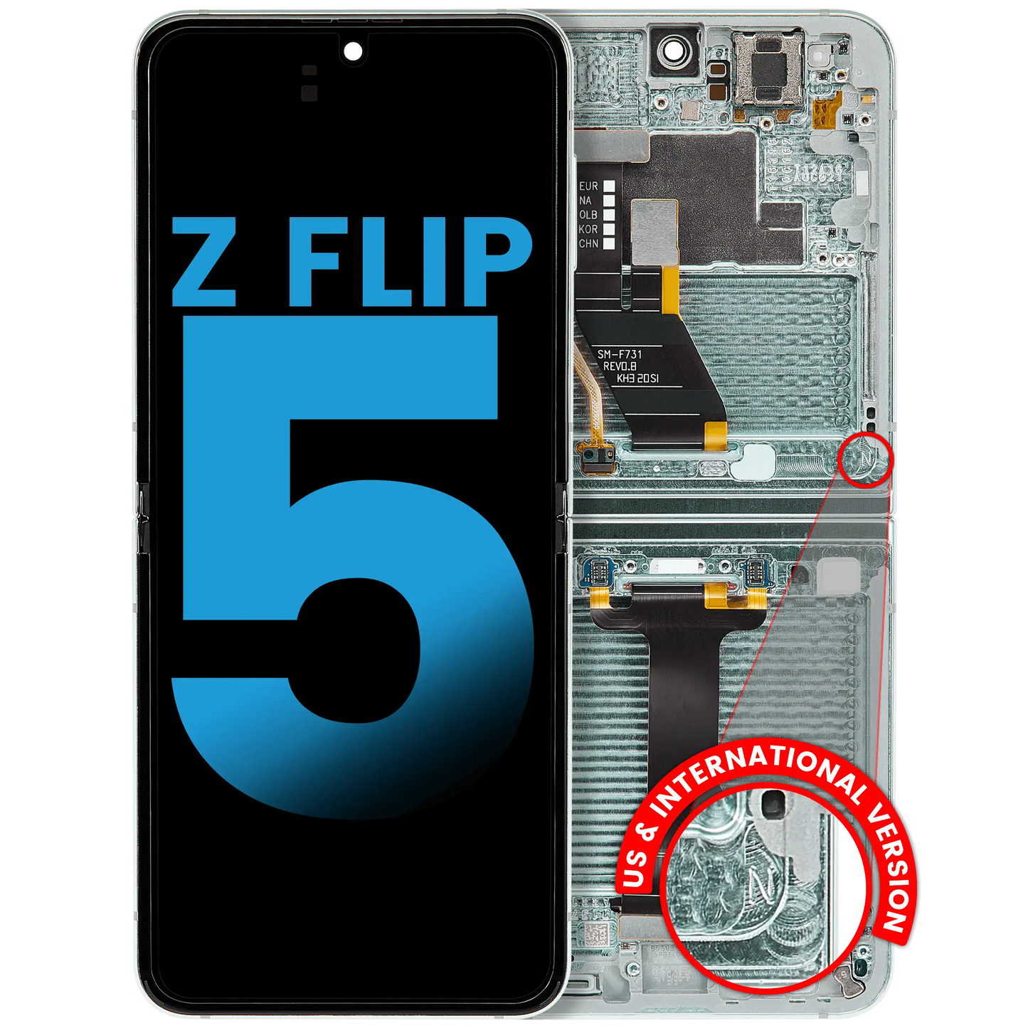 Inner OLED Assembly With Frame Compatible For Samsung Galaxy Z Flip 5 5G (F731) (US & International) (Aftermarket) (Mint) - View 1 | TechDrip Canada