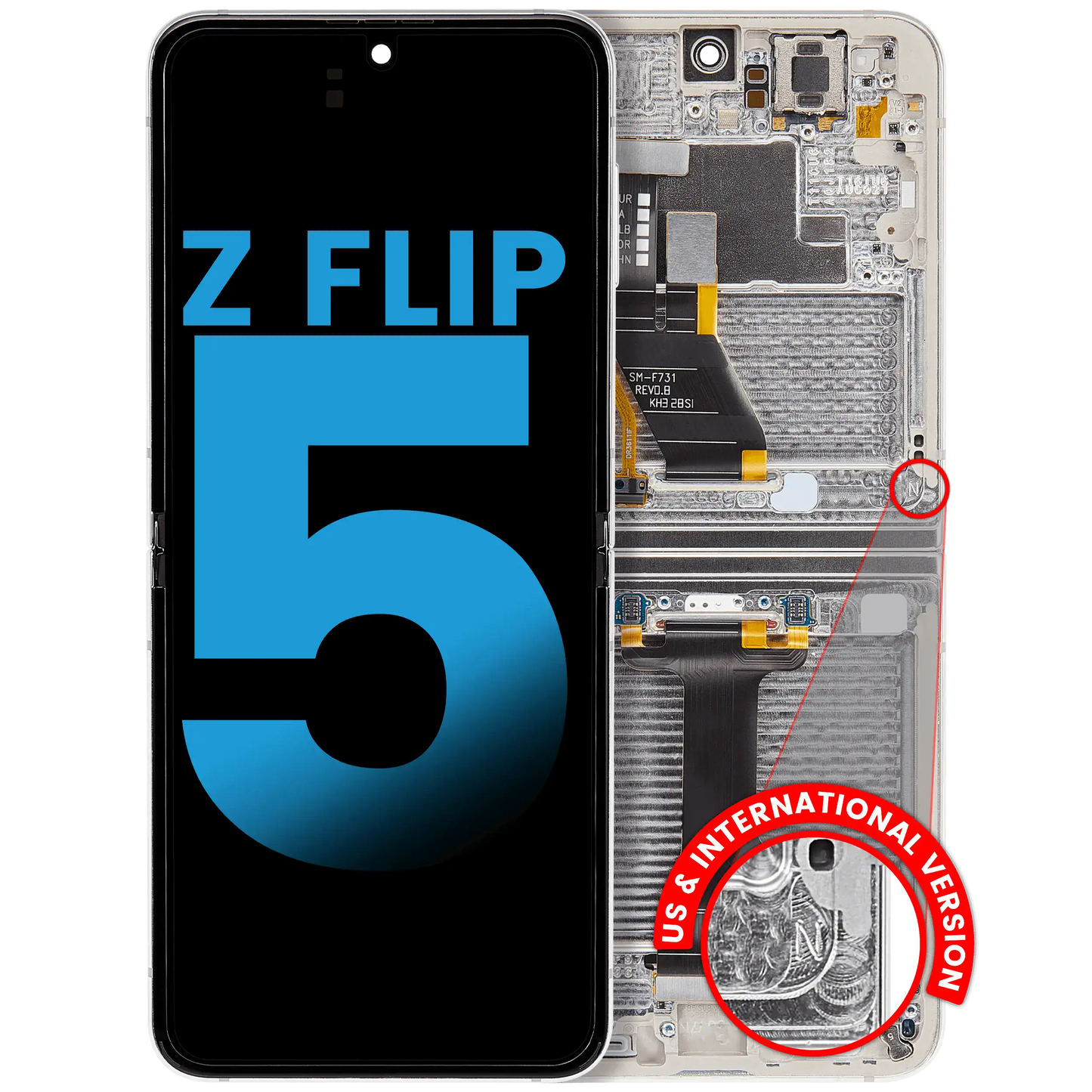 Inner OLED Assembly With Frame Compatible For Samsung Galaxy Z Flip 5 5G (F731) (US & International) (Aftermarket) (Cream) - View 1 | TechDrip Canada