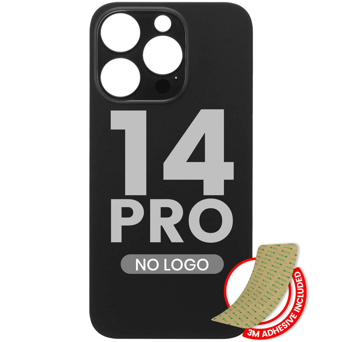 Back Glass With 3M Adhesive For iPhone 14 Pro (No Logo / Large Camera Hole) (Space Black)