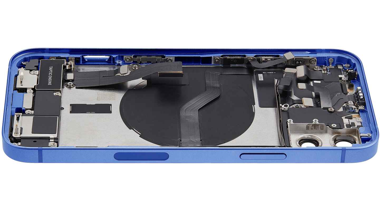 Back Housing W/ Charging Port Flex & Small Parts For iPhone 12 (US Version) (Used OEM Pull: Grade A) (Blue)