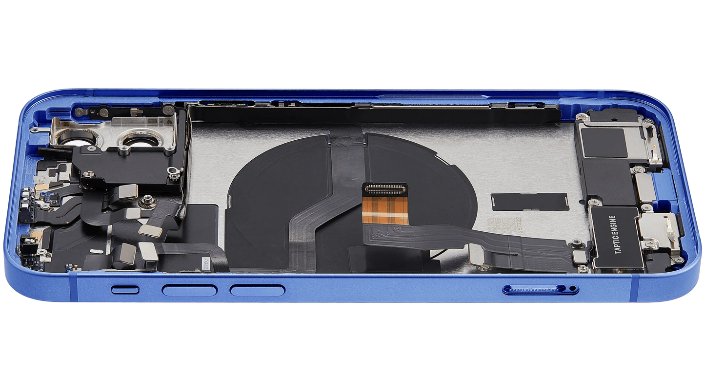 Back Housing W/ Charging Port Flex & Small Parts For iPhone 12 (US Version) (Used OEM Pull: Grade A) (Blue)