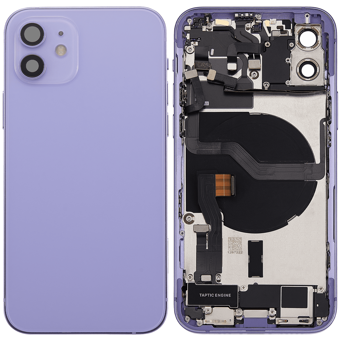 Back Housing W/ Charging Port Flex & Small Parts For iPhone 12 (US Version) (Used OEM Pull: Grade A) (Purple)