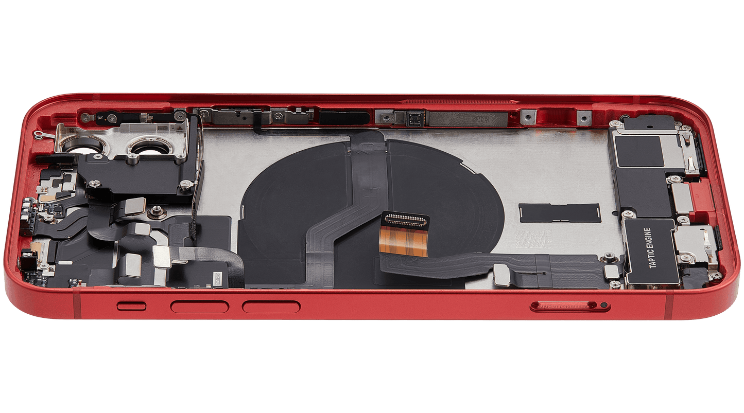 Back Housing W/ Charging Port Flex & Small Parts For iPhone 12 (US Version) (Used OEM Pull: Grade A) (Red)