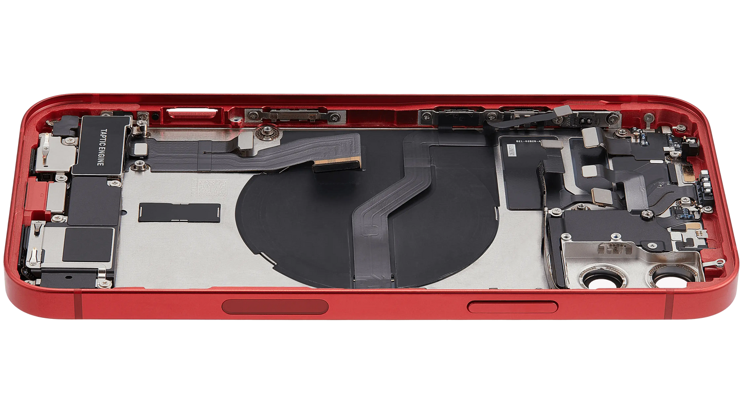 Back Housing W/ Charging Port Flex & Small Parts For iPhone 12 (US Version) (Used OEM Pull: Grade A) (Red)