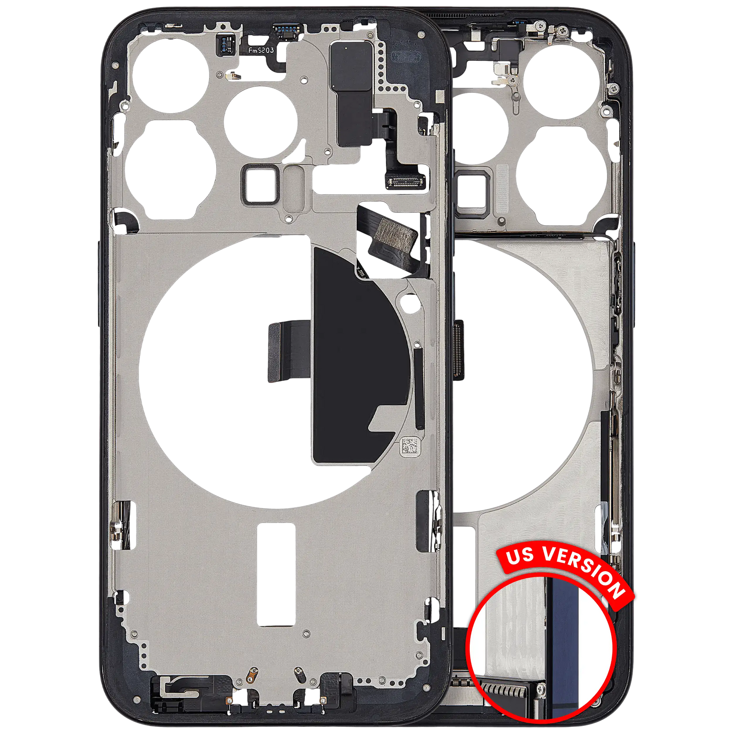 Mid-Frame Housing W/ Charging Port Flex & Small Parts For iPhone 15 Pro (US Version) (Used OEM Pull: Grade A) (Blue Titanium)