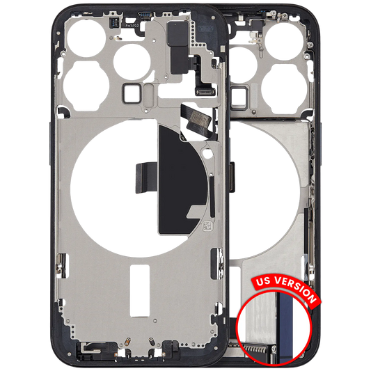 Mid-Frame Housing W/ Charging Port Flex & Small Parts For iPhone 15 Pro (US Version) (Used OEM Pull: Grade A) (Blue Titanium)