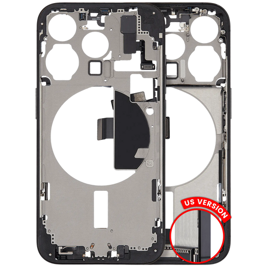 Mid-Frame Housing W/ Charging Port Flex & Small Parts For iPhone 15 Pro (US Version) (Used OEM Pull: Grade A) (Black Titanium)