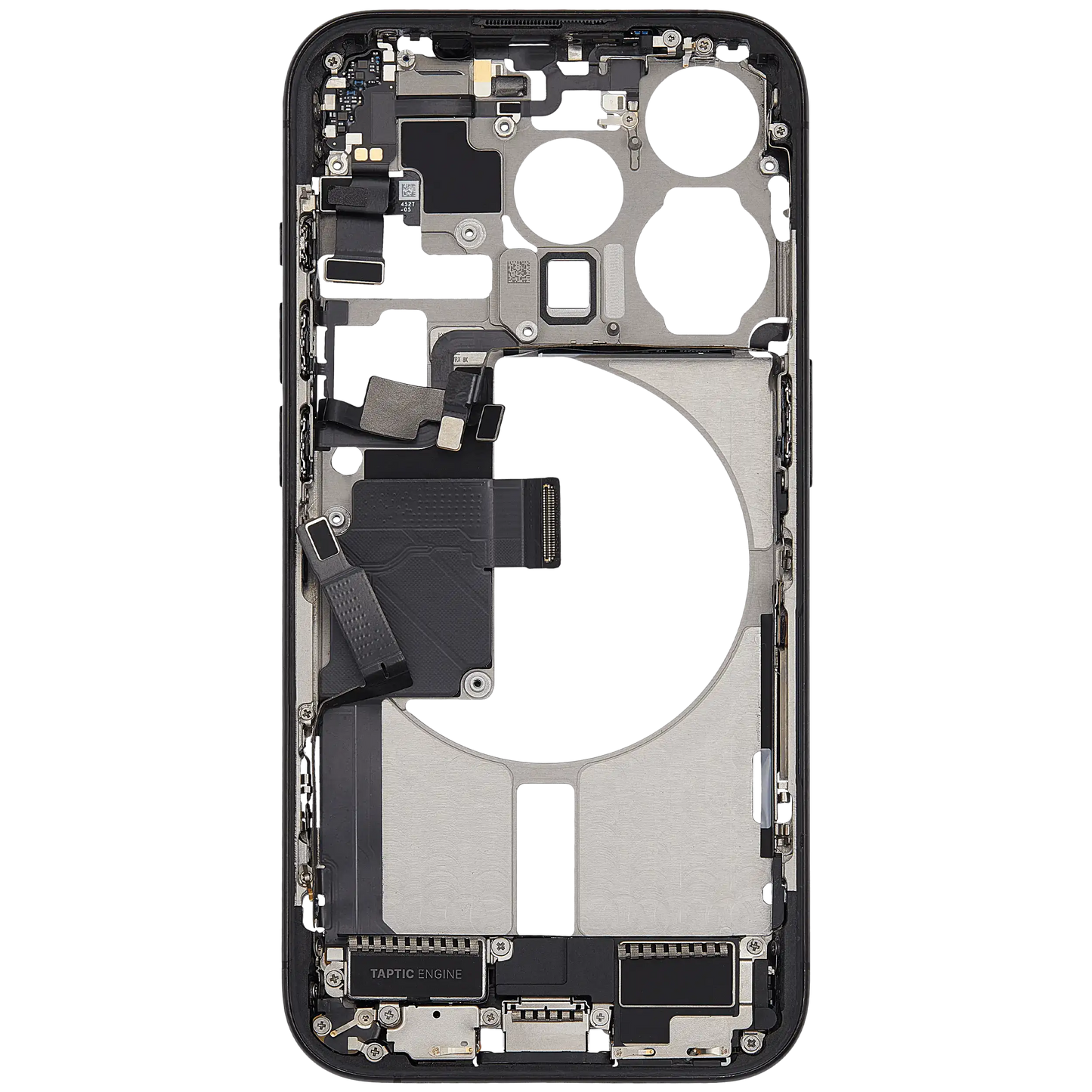 Mid-Frame Housing W/ Charging Port Flex & Small Parts For iPhone 15 Pro (US Version) (Used OEM Pull: Grade A) (Black Titanium)