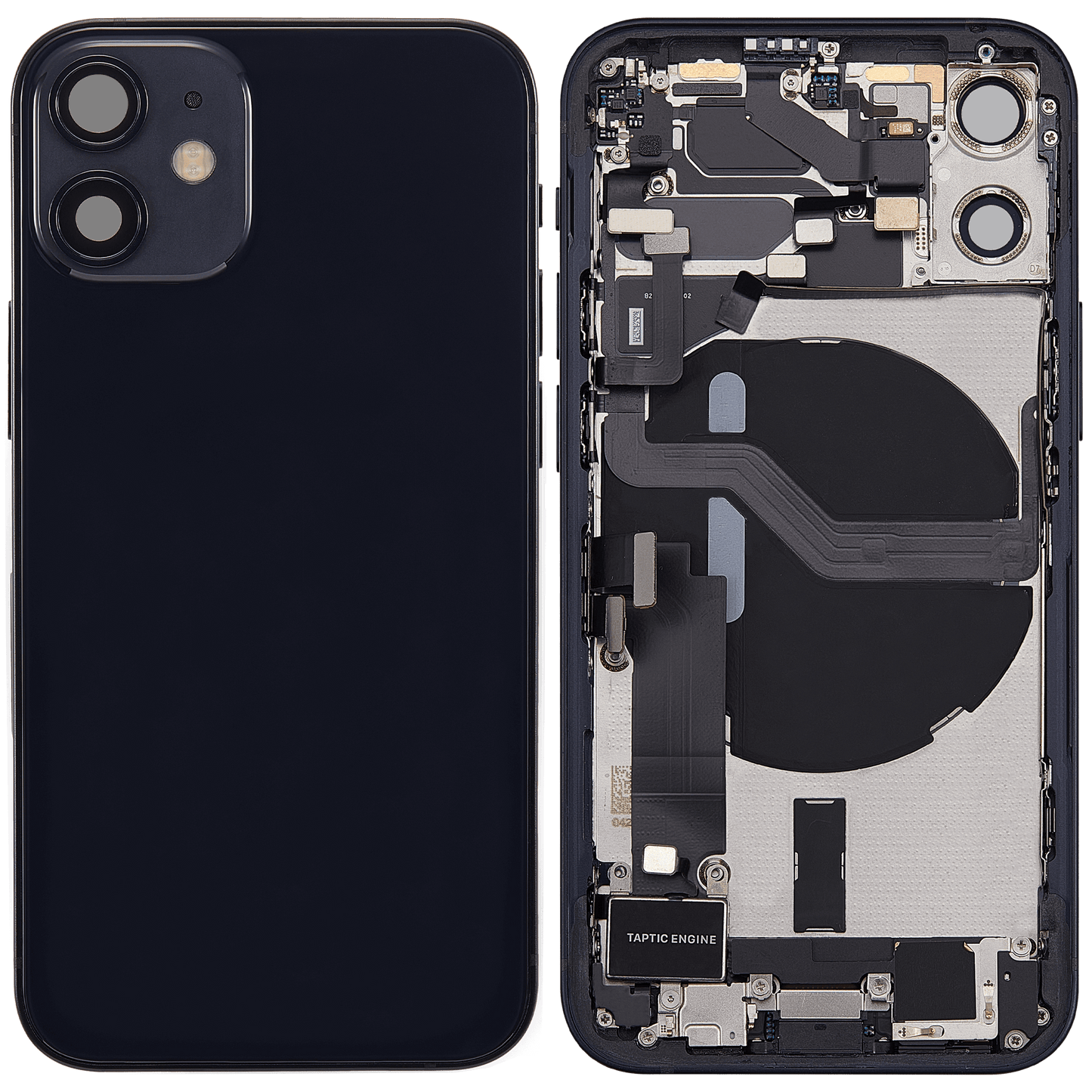 Back Housing W/ Charging Port Flex & Small Parts For iPhone 12 Mini (US Version) (Used OEM Pull: Grade C) (Black)