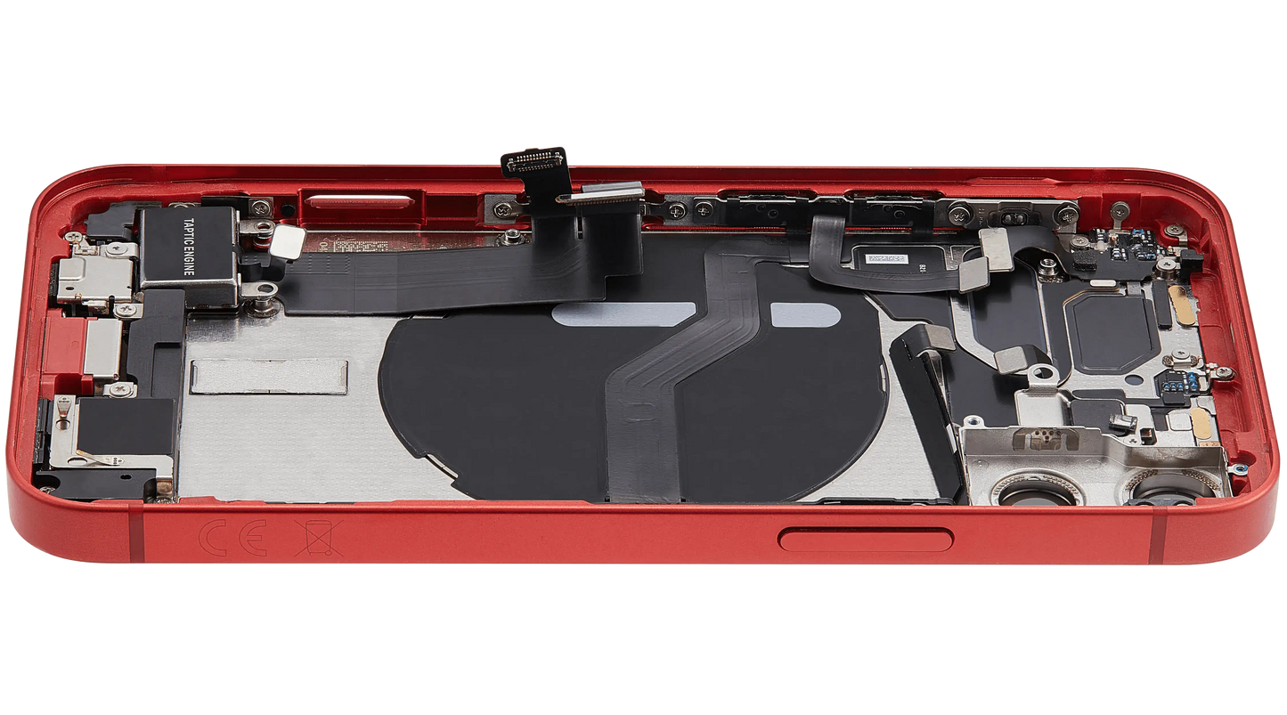 Back Housing W/ Charging Port Flex & Small Parts For iPhone 12 Mini (EU / Global Version) (Used OEM Pull: Grade B) (Red)