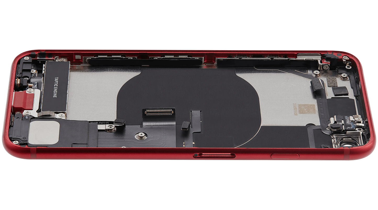 Back Housing W/ Charging Port Flex and Small Components Pre-Installed For iPhone SE (2022) (Used OEM Pull: Grade C) (Red)