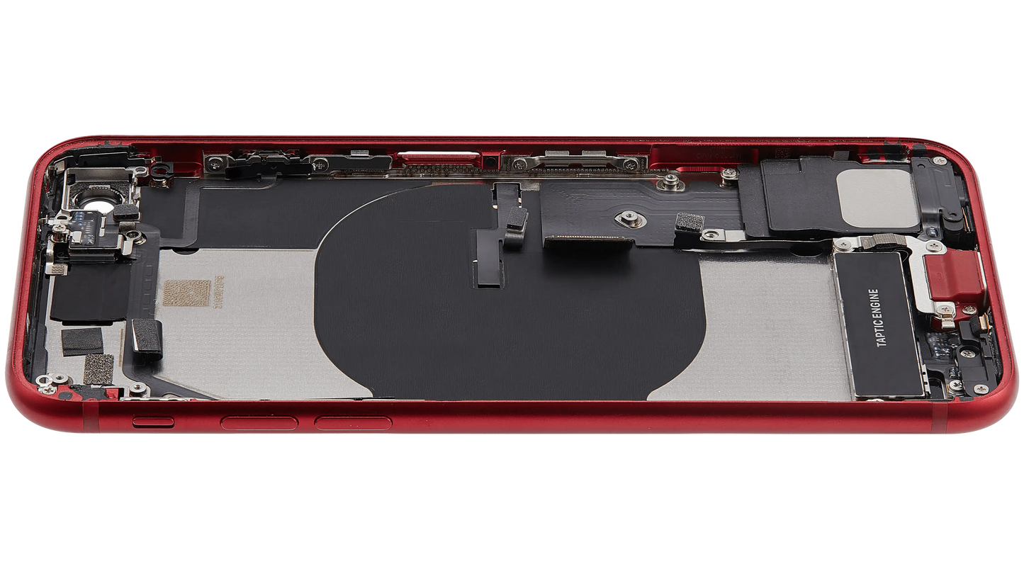 Back Housing W/ Charging Port Flex and Small Components Pre-Installed For iPhone SE (2022) (Used OEM Pull: Grade C) (Red)