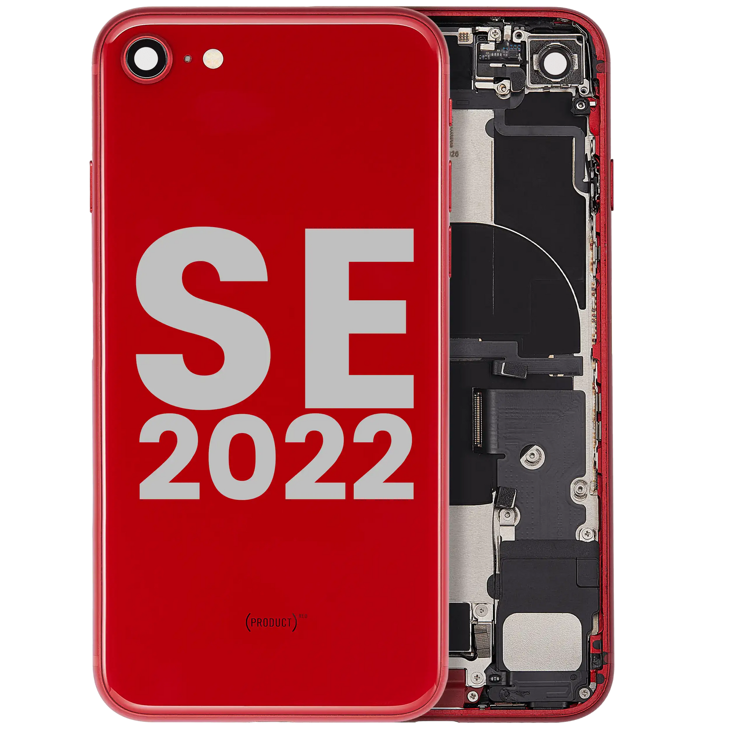Back Housing W/ Charging Port Flex and Small Components Pre-Installed For iPhone SE (2022) (Used OEM Pull: Grade B) (Red)