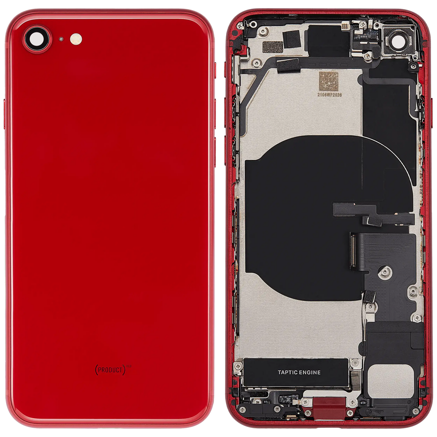 Back Housing W/ Charging Port Flex and Small Components Pre-Installed For iPhone SE (2022) (Used OEM Pull: Grade B) (Red)
