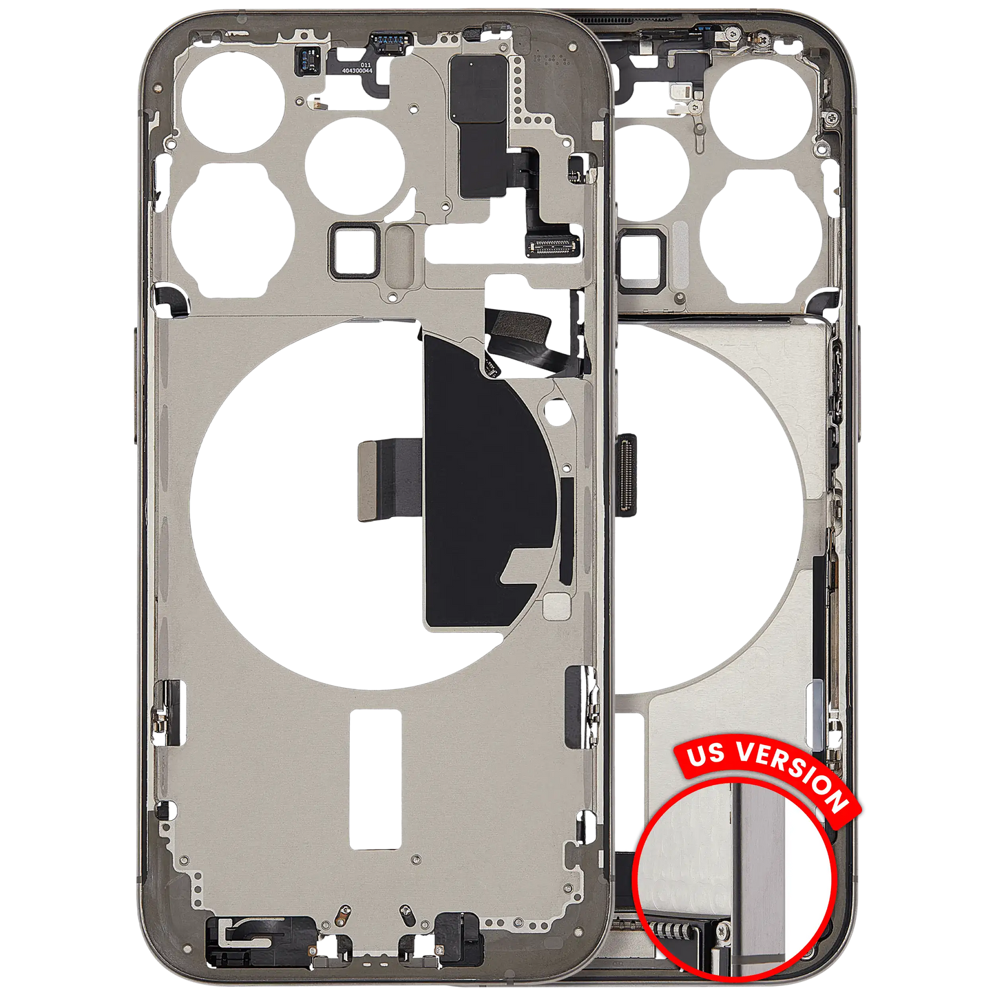 Mid-Frame Housing W/ Charging Port Flex & Small Parts For iPhone 15 Pro (US Version) (Used OEM Pull: Grade C) (Natural Titanium)