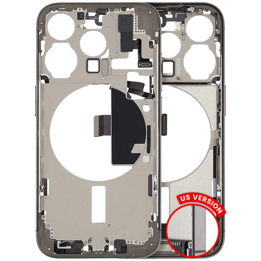 Mid-Frame Housing W/ Charging Port Flex & Small Parts For iPhone 15 Pro (US Version) (Used OEM Pull: Grade C) (Natural Titanium)