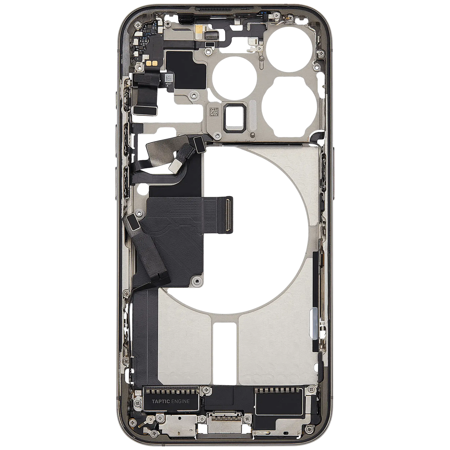 Mid-Frame Housing W/ Charging Port Flex & Small Parts For iPhone 15 Pro (US Version) (Used OEM Pull: Grade C) (Natural Titanium)