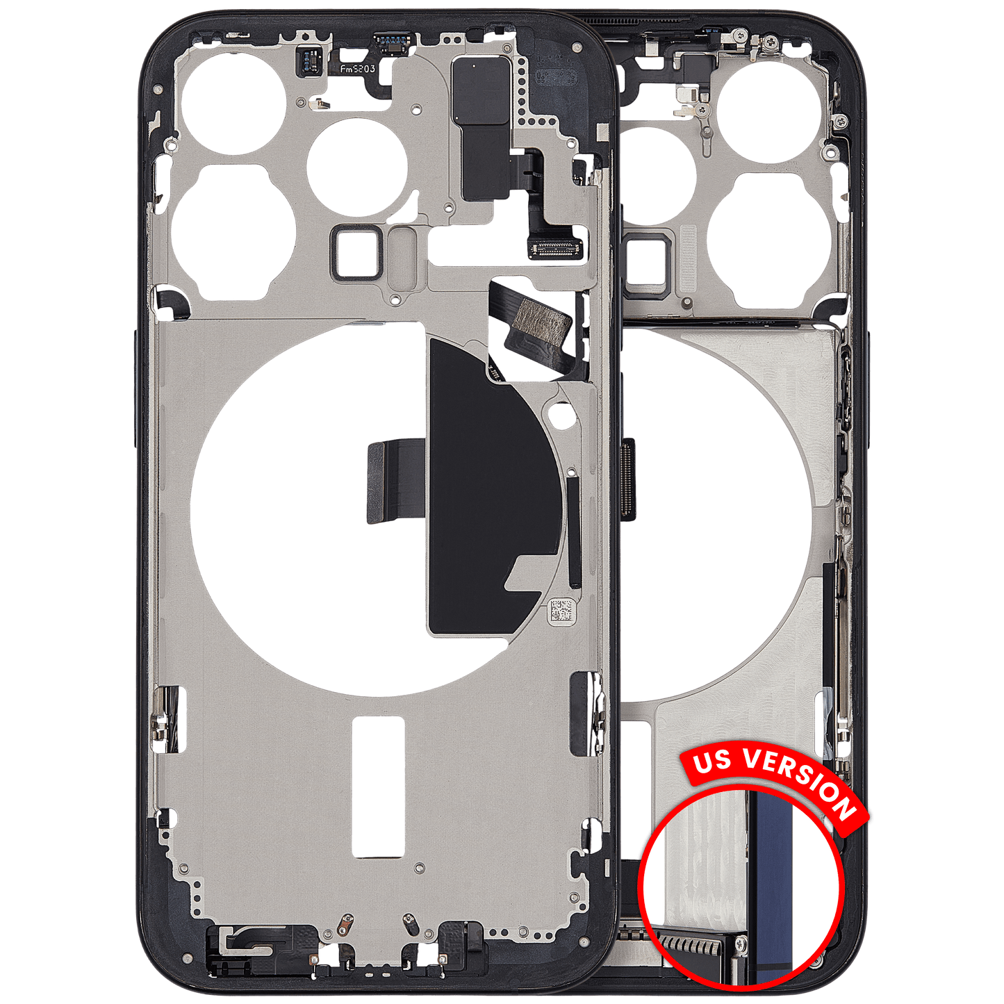 Mid-Frame Housing W/ Charging Port Flex & Small Parts For iPhone 15 Pro (US Version) (Used OEM Pull: Grade C) (Blue Titanium)