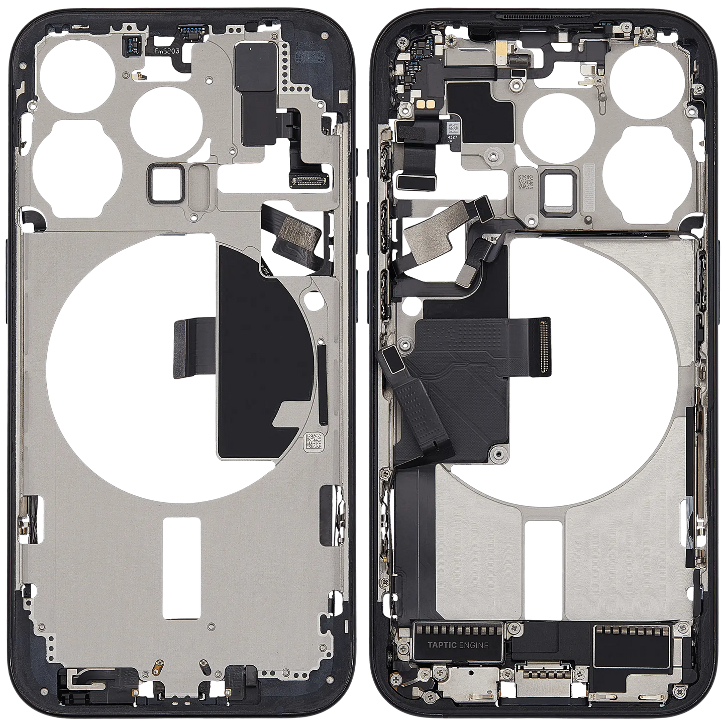Mid-Frame Housing W/ Charging Port Flex & Small Parts For iPhone 15 Pro (US Version) (Used OEM Pull: Grade C) (Blue Titanium)