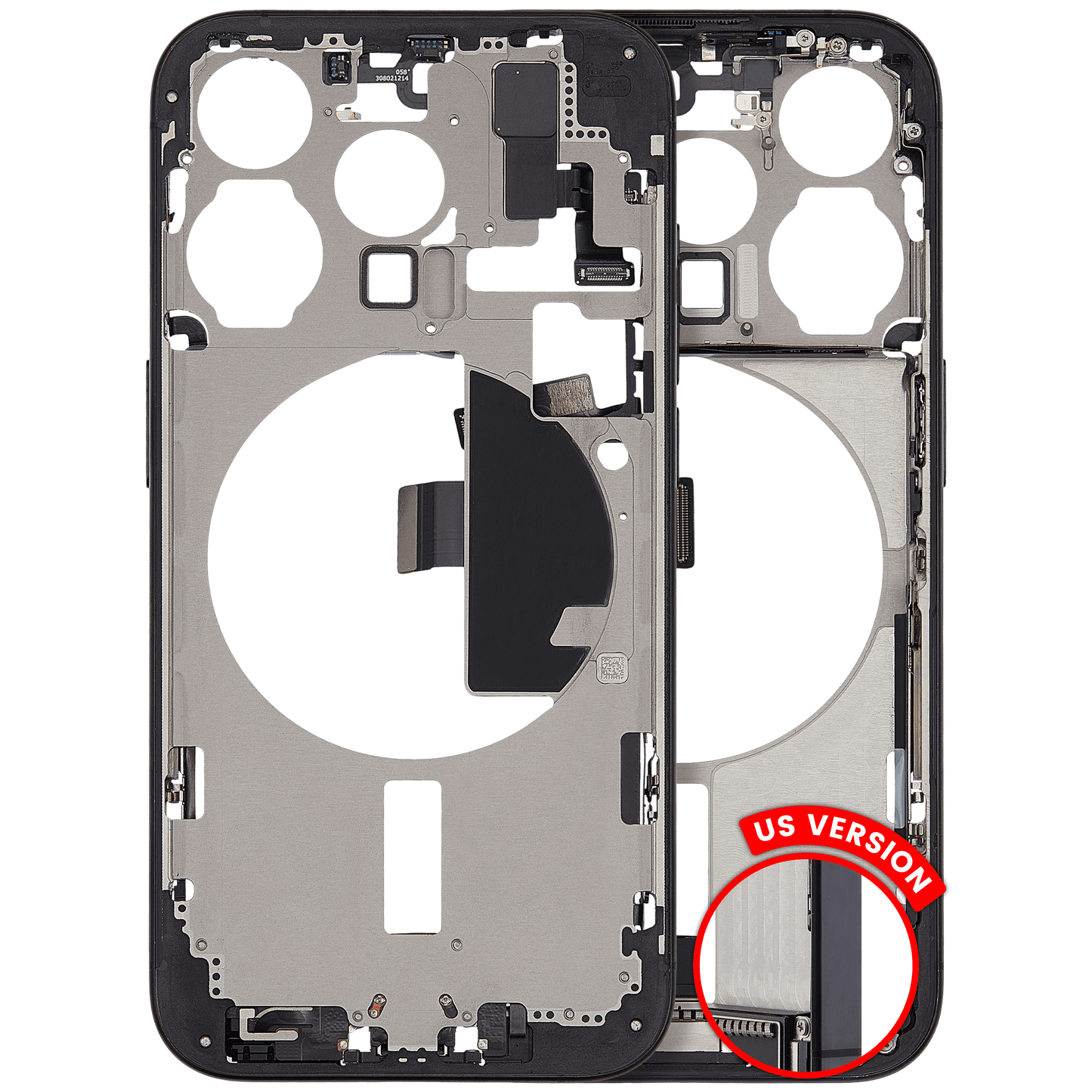 Mid-Frame Housing W/ Charging Port Flex & Small Parts For iPhone 15 Pro (US Version) (Used OEM Pull: Grade C) (Black Titanium)