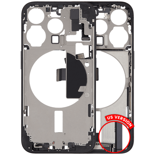 Mid-Frame Housing W/ Charging Port Flex & Small Parts For iPhone 15 Pro (US Version) (Used OEM Pull: Grade C) (Black Titanium)