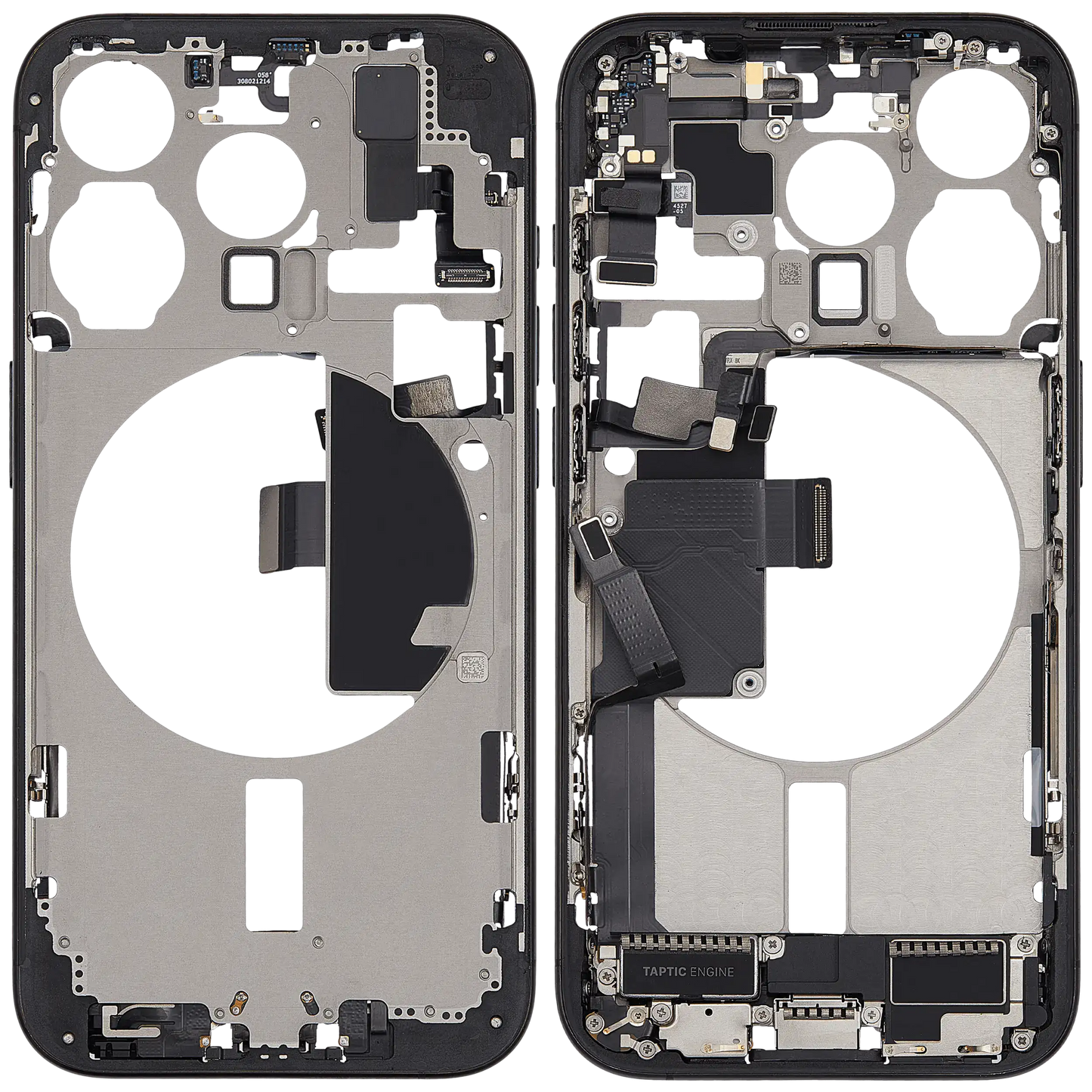 Mid-Frame Housing W/ Charging Port Flex & Small Parts For iPhone 15 Pro (US Version) (Used OEM Pull: Grade C) (Black Titanium)