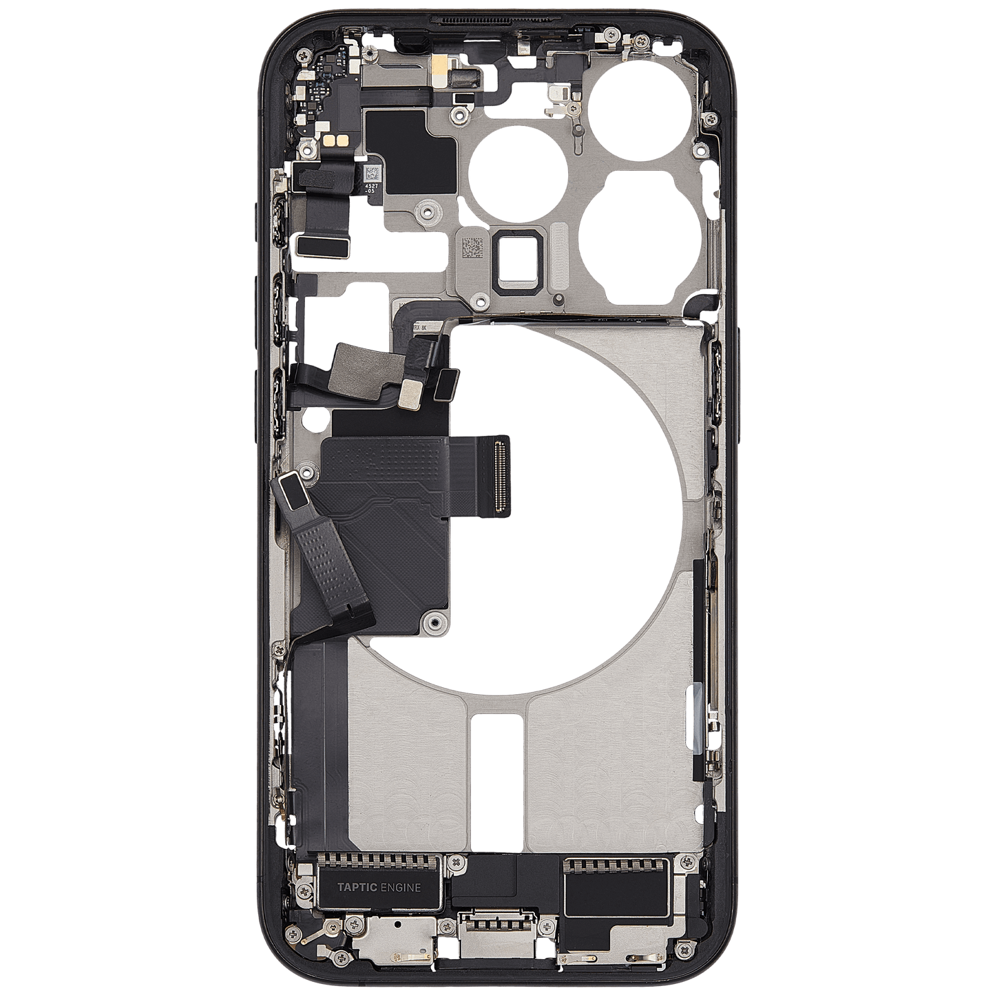 Mid-Frame Housing W/ Charging Port Flex & Small Parts For iPhone 15 Pro (US Version) (Used OEM Pull: Grade C) (Black Titanium)