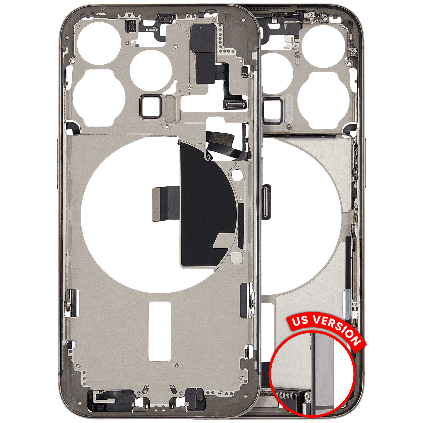 Mid-Frame Housing W/ Charging Port Flex & Small Parts For iPhone 15 Pro (US Version) (Used OEM Pull: Grade B) (Natural Titanium)