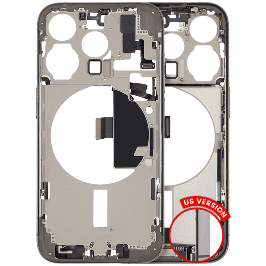 Mid-Frame Housing W/ Charging Port Flex & Small Parts For iPhone 15 Pro (US Version) (Used OEM Pull: Grade B) (Natural Titanium)