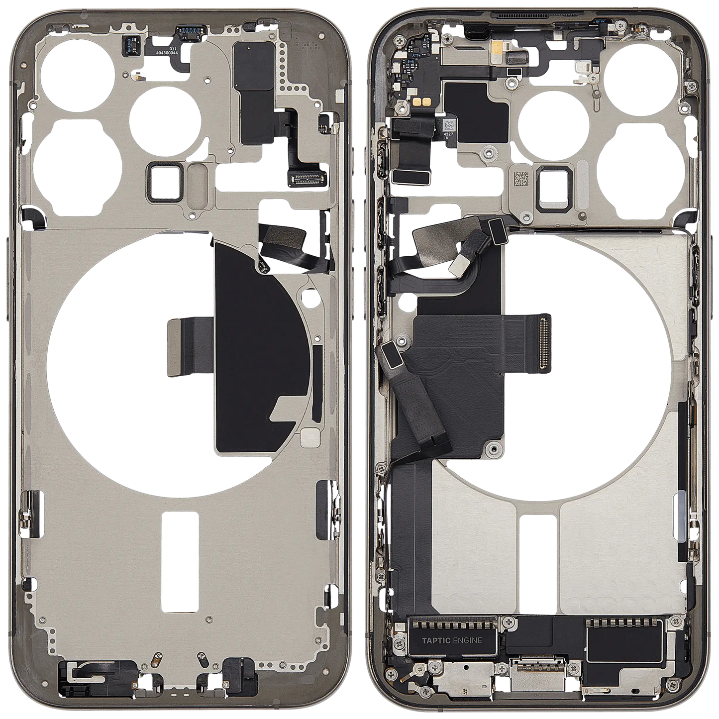 Mid-Frame Housing W/ Charging Port Flex & Small Parts For iPhone 15 Pro (US Version) (Used OEM Pull: Grade B) (Natural Titanium)