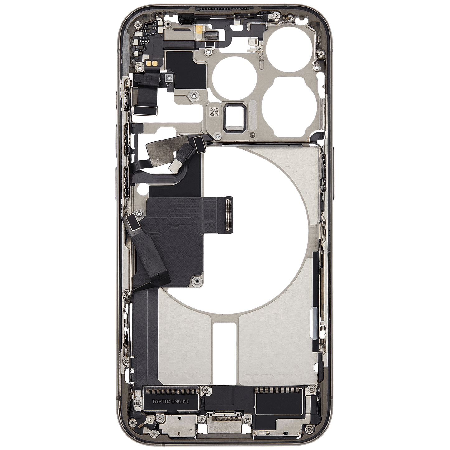 Mid-Frame Housing W/ Charging Port Flex & Small Parts For iPhone 15 Pro (US Version) (Used OEM Pull: Grade B) (Natural Titanium)