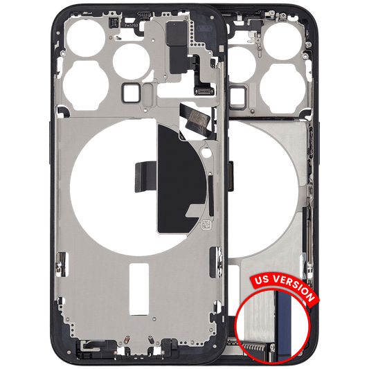 Mid-Frame Housing W/ Charging Port Flex & Small Parts For iPhone 15 Pro (US Version) (Used OEM Pull: Grade B) (Blue Titanium)