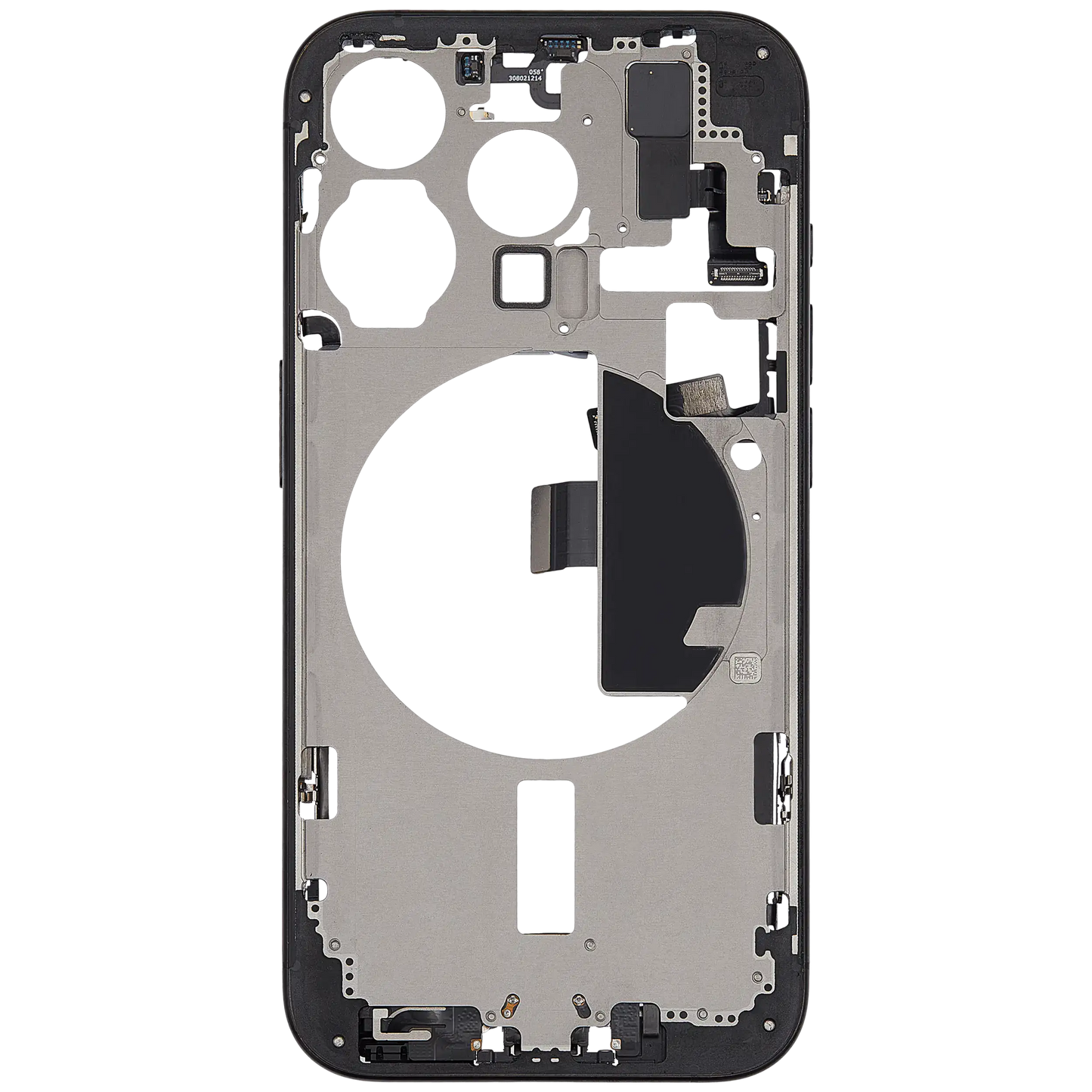 Mid-Frame Housing W/ Charging Port Flex & Small Parts For iPhone 15 Pro (US Version) (Used OEM Pull: Grade B) (Black Titanium)