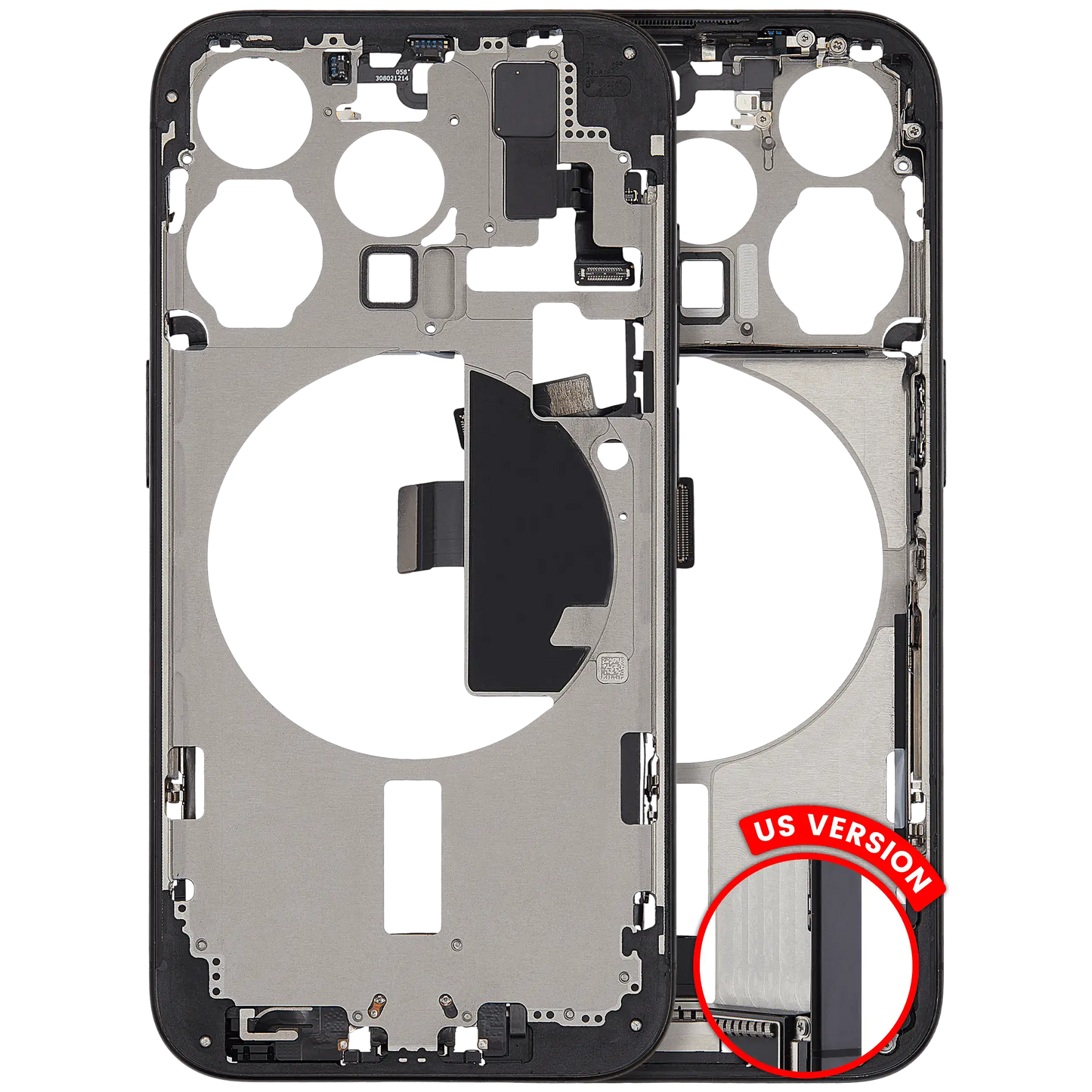 Mid-Frame Housing W/ Charging Port Flex & Small Parts For iPhone 15 Pro (US Version) (Used OEM Pull: Grade B) (Black Titanium)