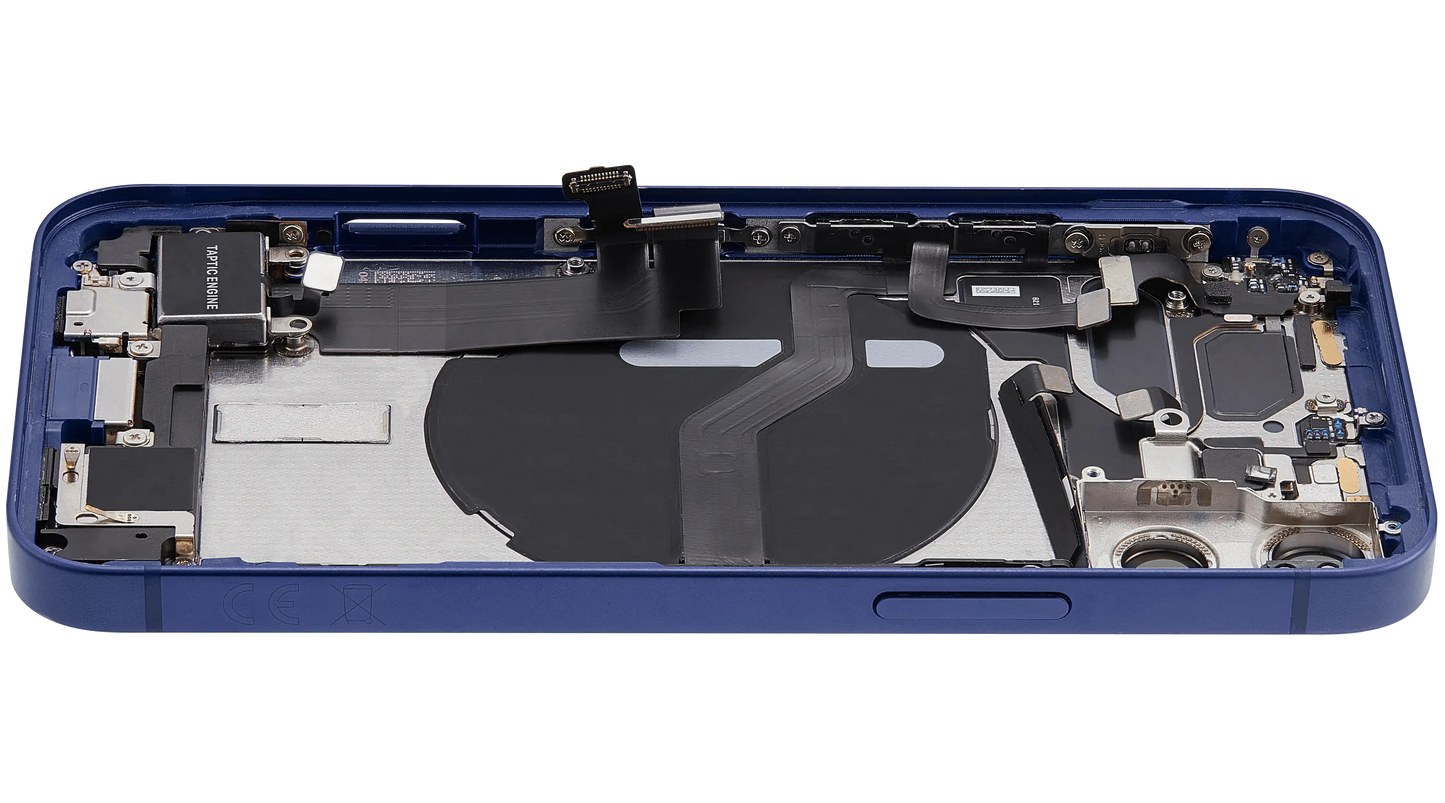 Back Housing W/ Charging Port Flex & Small Parts For iPhone 12 Mini (EU / Global Version) (Used OEM Pull: Grade B) (Blue)