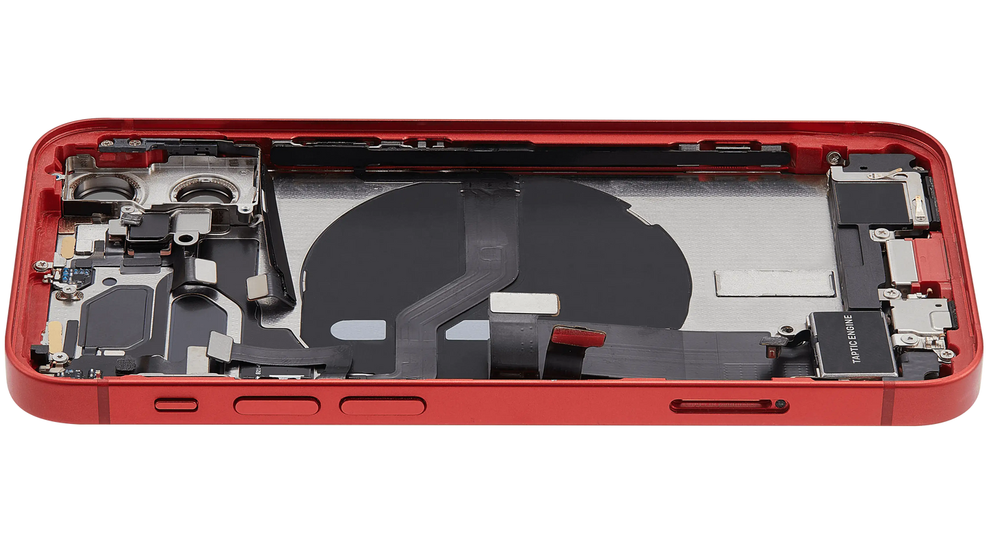 Back Housing W/ Charging Port Flex & Small Parts For iPhone 12 Mini (US Version) (Used OEM Pull: Grade A) (Red)