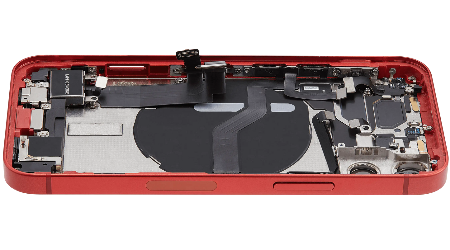 Back Housing W/ Charging Port Flex & Small Parts For iPhone 12 Mini (US Version) (Used OEM Pull: Grade C) (Red)